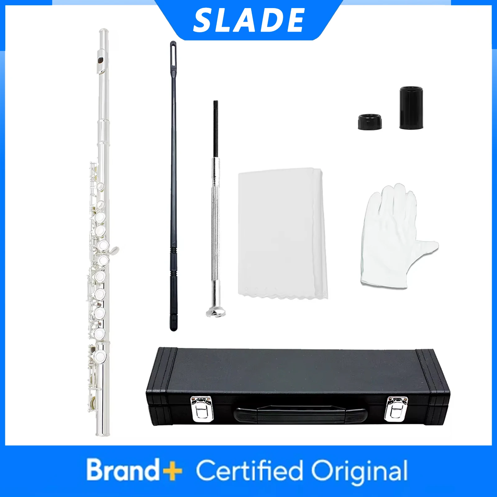 

Флейта SLADE с 16 закрытыми отверстиями, в тональности До, из посеребренного купроникеля, с клавишей E, профессиональный деревянный духовой инструмент с футляром
