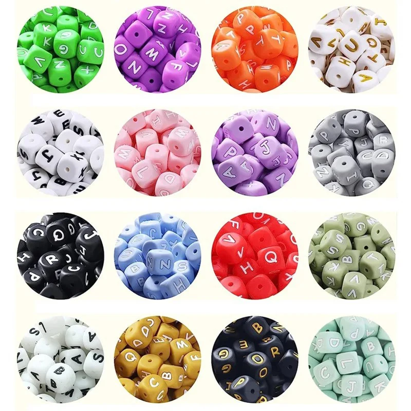 26Pcs Silicone English Letter Beads 12mm Alphabet Silicone Chewing Bead for Pacifier Clip Chain Teether Accessories BPA Free