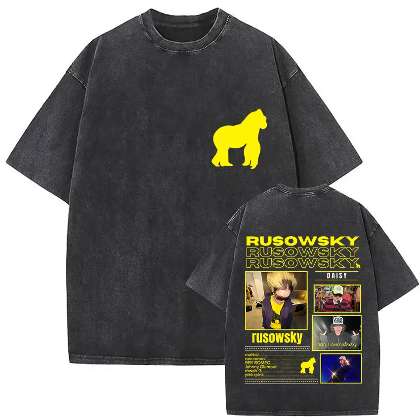 محدودة الراب رووسكي ديزي جولة 2025 خمر غسلها تي شيرت الرجال النساء الهيب هوب القوطية موضة تي شيرتات قصيرة الاكمام الشارع الشهير #5