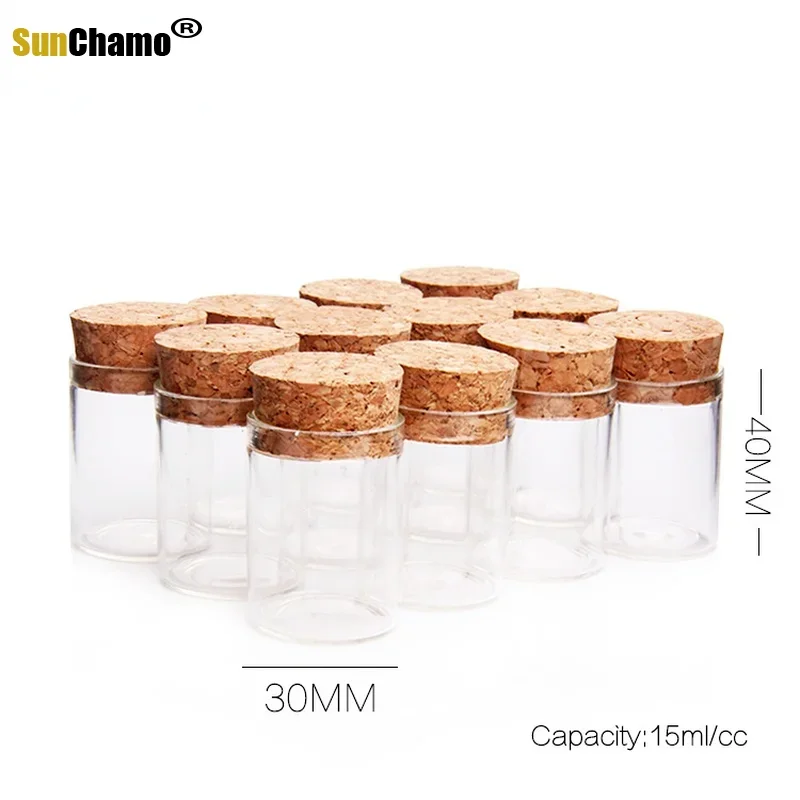 12pcs/set 30*40mm Transparent Glass Bottles Jars with Cork Stopper for Wish Message and Sample Storage