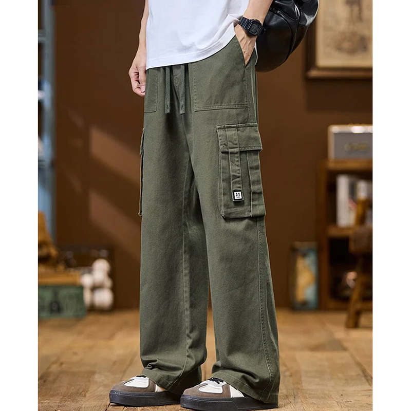 

Men Baggy Casual Cotton Cargo Pants Male New Spring Summer Loose Straight Wide Leg Long Trousers Fashion Multi Pocket Pants