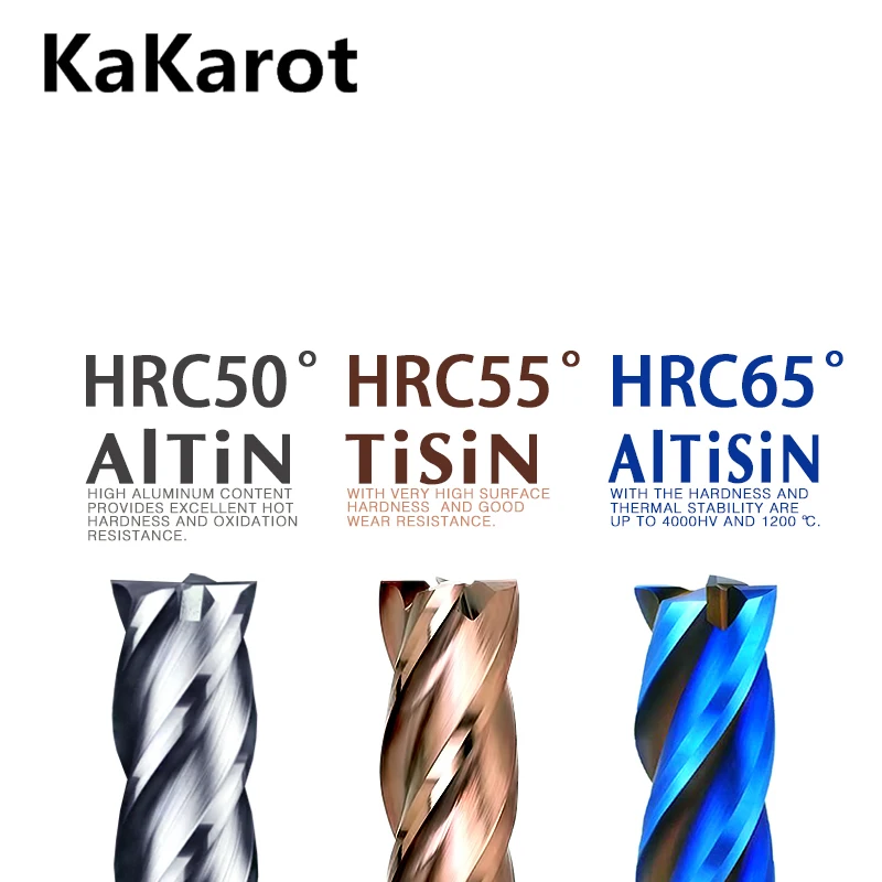 Kakarot Cnc Carbide End Mills 2 3 4 Fluit Tungsten Machine Frees Gereedschap Metalen Key Seat Gezicht Router Bit HRC50 55 65 Molen