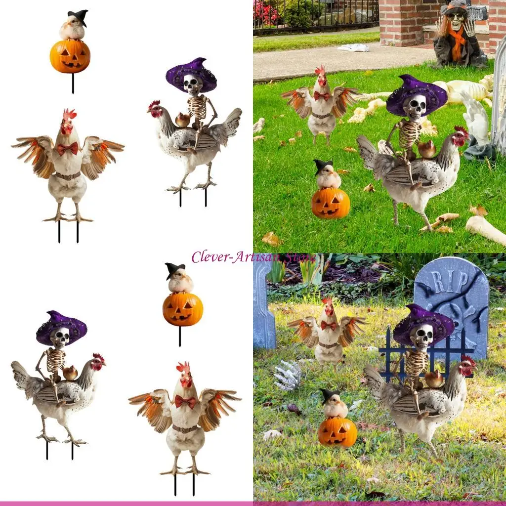 

E06B Железный Петух Хэллоуин Украшение двора Устойчивый к атмосферным воздействиям садовый кол Легкая установка