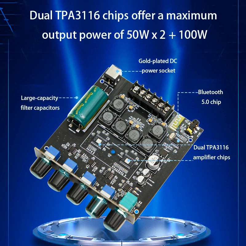 TOKBAN TPA3116 50 واط * 2 + 100 واط 2.1 قناة مكبر للصوت مع بلوتوث رقمي 5.0 وHIFI الفئة D للمسرح المنزلي