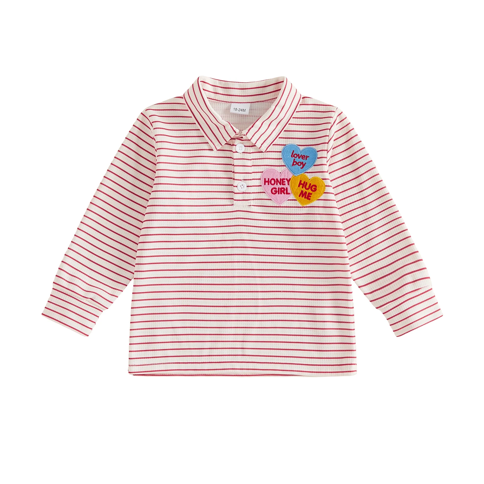 Baby Boy Valentines Day Striped Sweatshirt Cute Heart Embroidery Tops