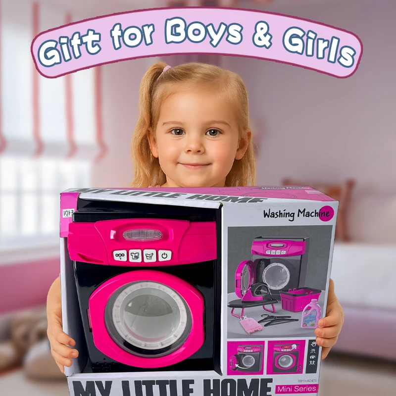 Set Mainan Mesin Cuci Pretend Play – Termasuk Keranjang Cucian, Deterjen, Setrika, Gantungan Baju, Kain & Lainnya – Permainan Peran Edukatif