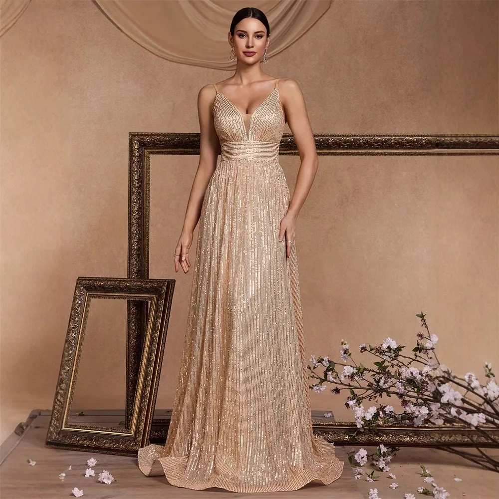 

Sensational Sequin Bal Gown Ele Slimming Strap Design Cross-Border Summer 2025 Faionable Evening Dr