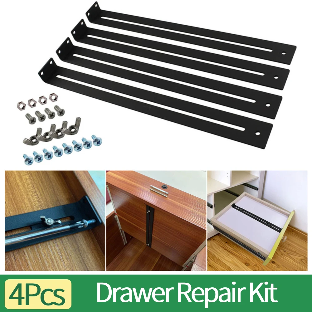4Pcs Kit Perbaikan Laci Pemasangan Tengah Untuk Memperkuat dan Memperbaiki Kerusakan Aksesori Perbaikan Furnitur Braket Penyangga Bawah Set Alat