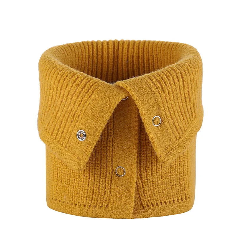 Women Neckerchief Warm Pure Color Knit Button Winter Double Thick Knit Ring Unlimited Scarf Windproof Gaiter Cotton Scarves