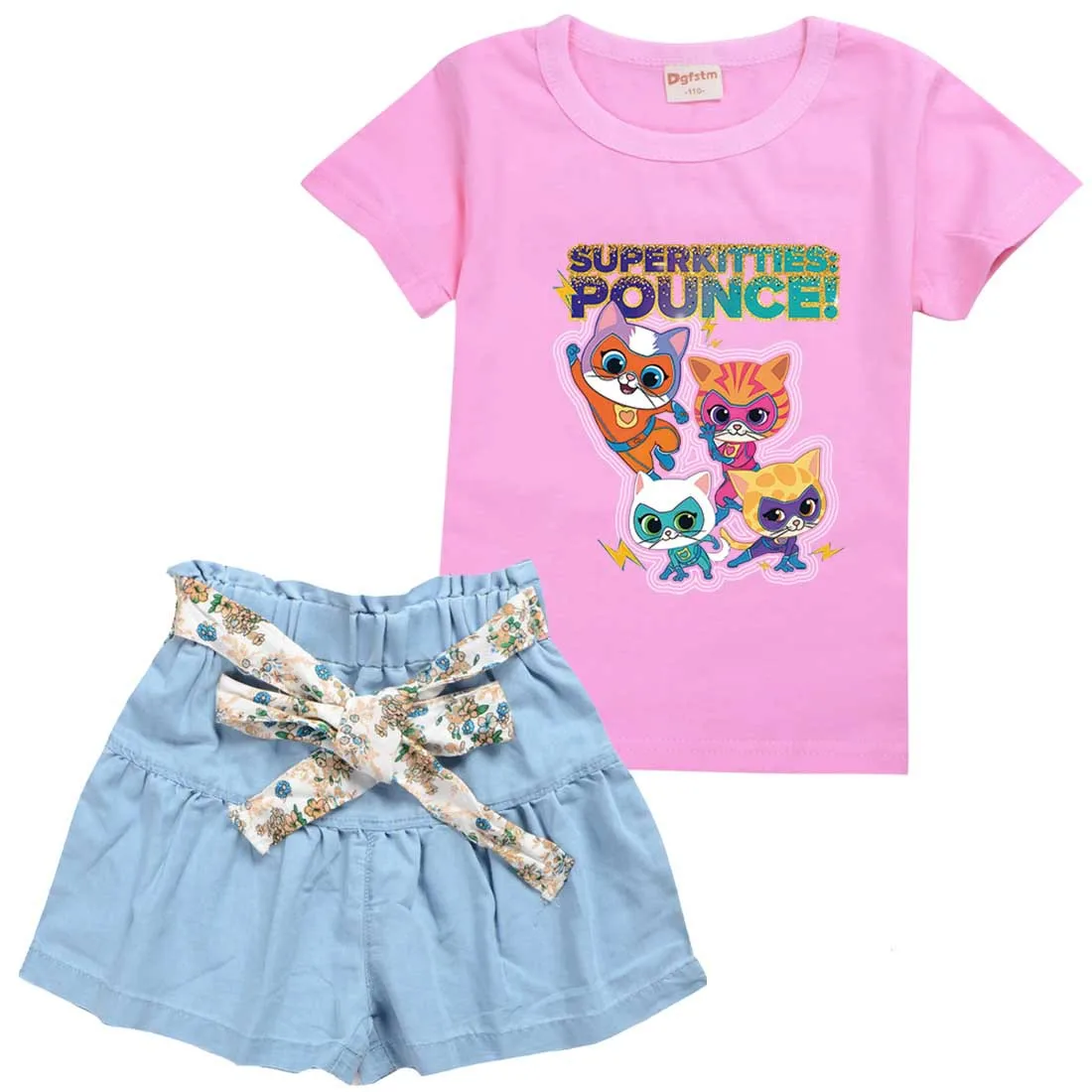 

Superkitties T Shirts Kids Clothes Set Girl T-shirt Children's Clothing Boys Tshirt + and Big Bow Skirts 2Pcs Teen Girls Tops