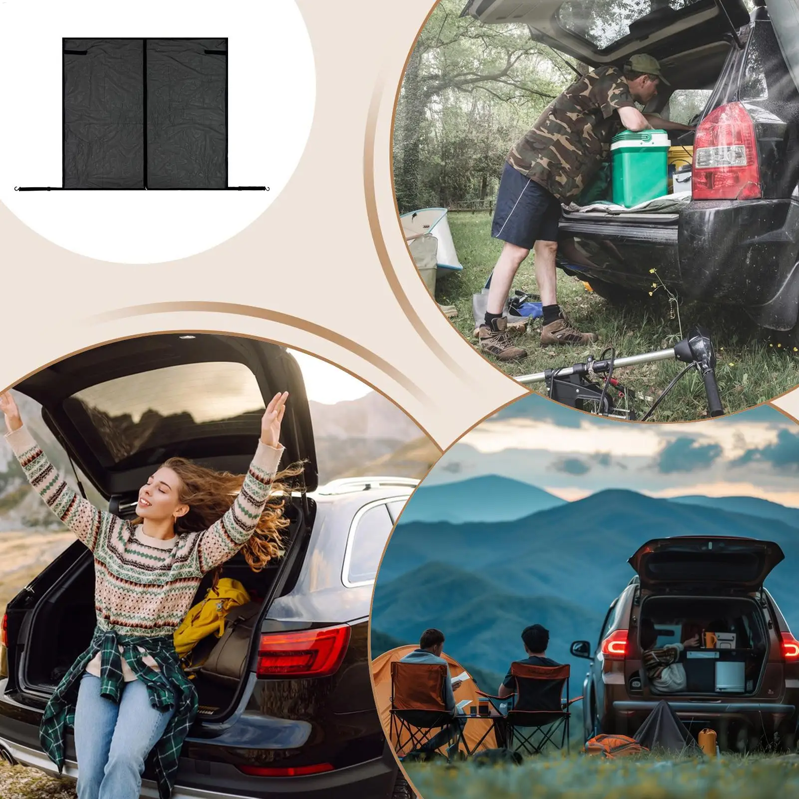 Car Tailgate Mesh Screen 58x57Inch Magnetic Breathable SUV Sun Protection Net Camping Tent For Van Truck Trailer Tailgating