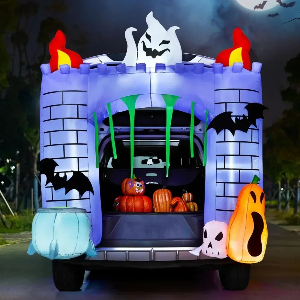 

Halloween Inflatable Haunted Castle with Build LED,Trunk or Treat Car Decorations,Blow Up Ghost and Pumpkin for Car Decoration