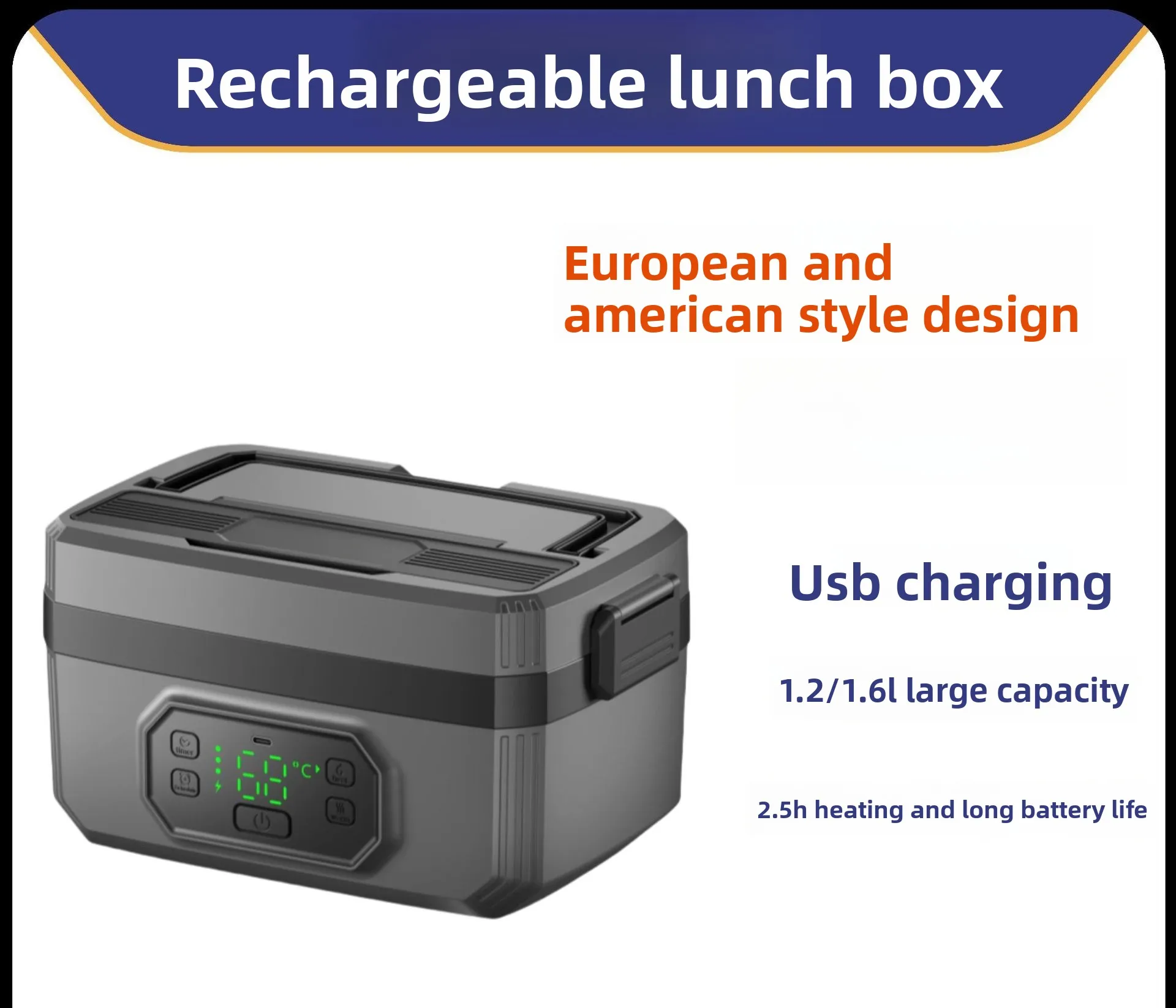 Rechargeable lunch box, wireless heating,large capacity portable electric lunch box for class members