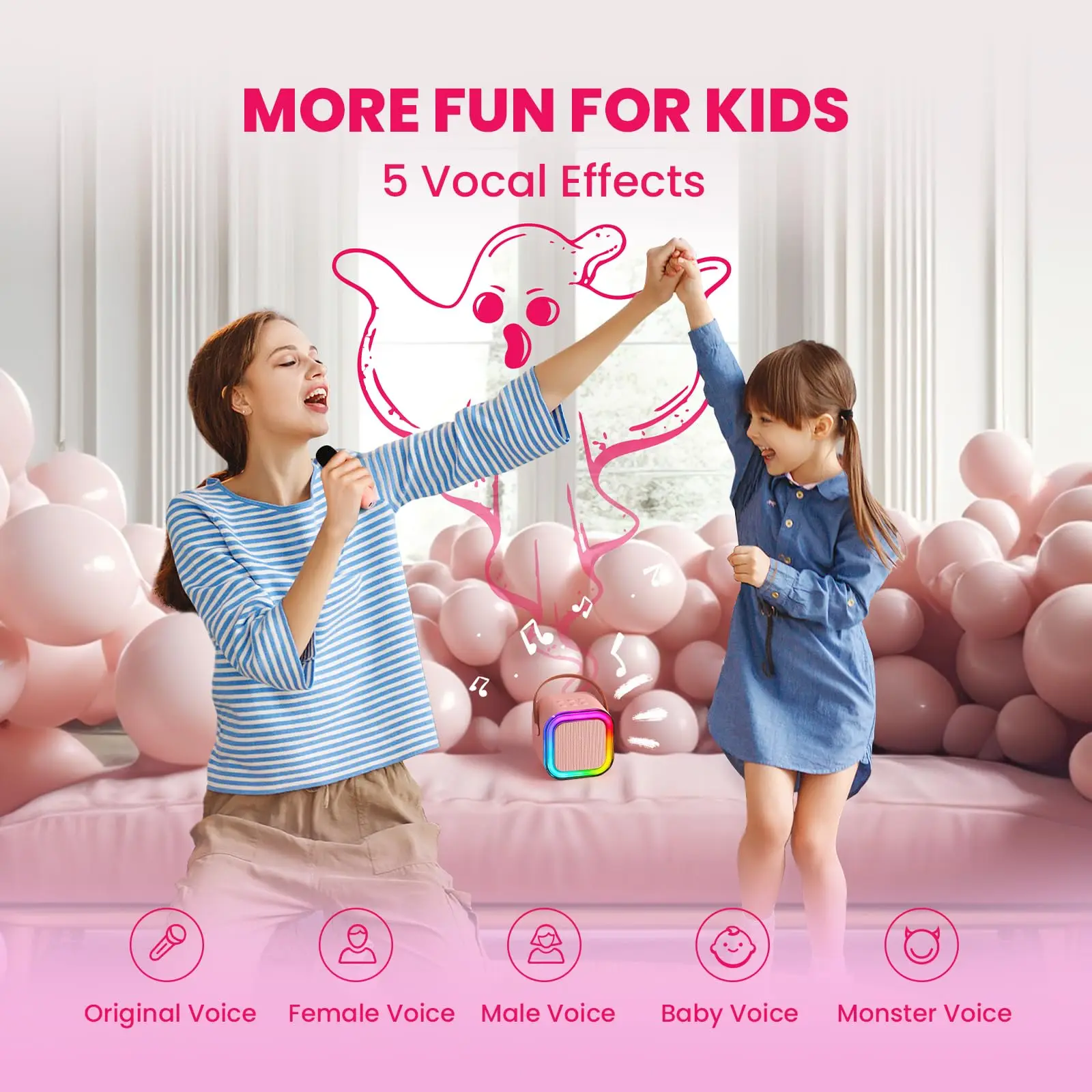 Karaoke Machine for Kids Adults Portable Bluetooth Speaker with 2 Wireless Microphones for Children\'s Singing Bluetooth Speaker