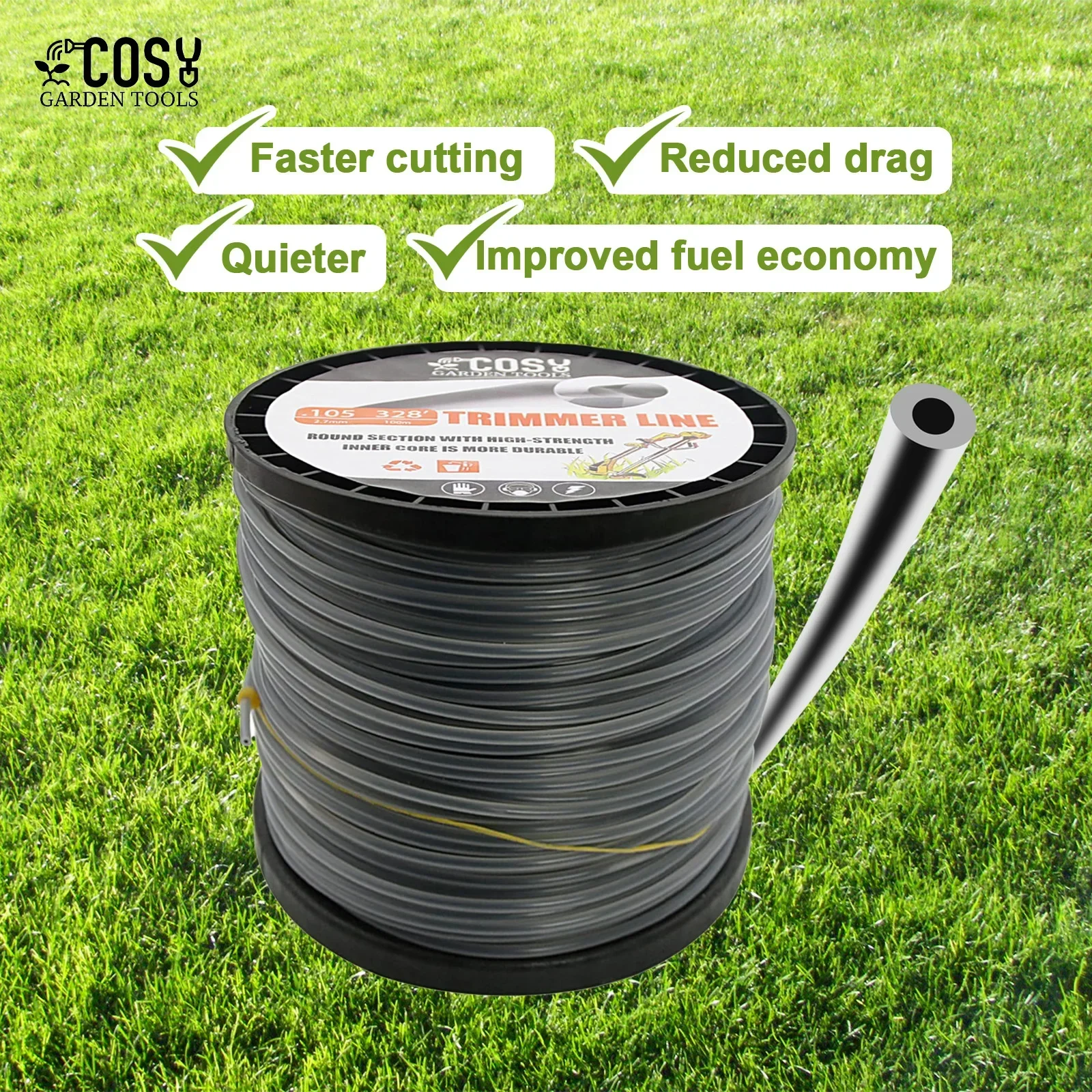 COSY2.7mmx1LB Brush Cutter Sharp Rope Grass Mower Silver Round Dual Core Mowing Trimmer Line Trimmer Head String Grass Roll Line