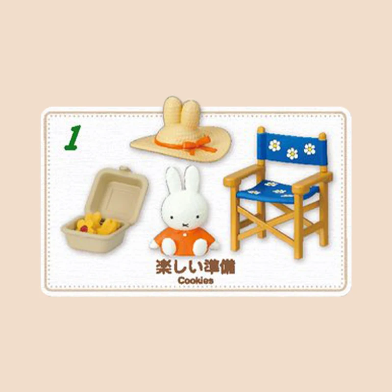 Genuino Re-Ment Miffy Picnic Camping escena mesas y sillas casa de juegos en miniatura caja ciega ornamento Anime figura modelo juguete para regalo