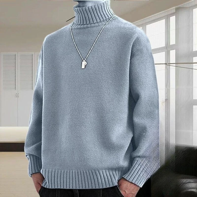 Men Thick Turtleneck Sweater Winter Fleece Base Layer Solid Knit Pullover