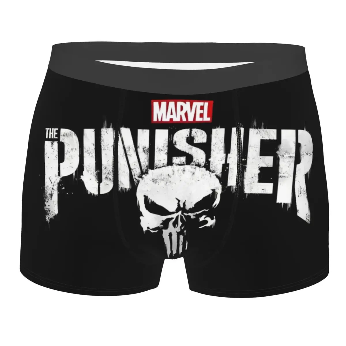 Pantaloncini boxer personalizzati con simbolo del teschio Punisher per uomo Design dei cartoni animati Mutandine intimo stampate in 3D Slip Mutande morbide