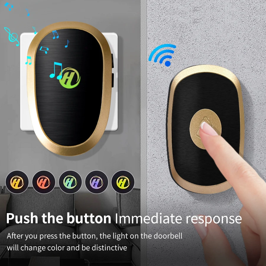 Outdoor Wireless Doorbell RGB Waterproof Smart Home Door Bell House Chime Kit 200M Remote EU US Plug Home Garden Remote DoorBell