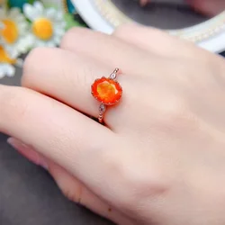 100% Genuine 925 Sterling Silver Oval Orange Fire Opal Ring for Women Fine Jewelry Birthstone Ring Gift