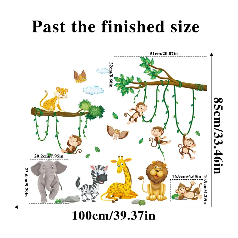 1 Piece Baby Room Decoration Wall Sticker Background Wall Forest Cartoon Animal World Children\'s Room Decoration