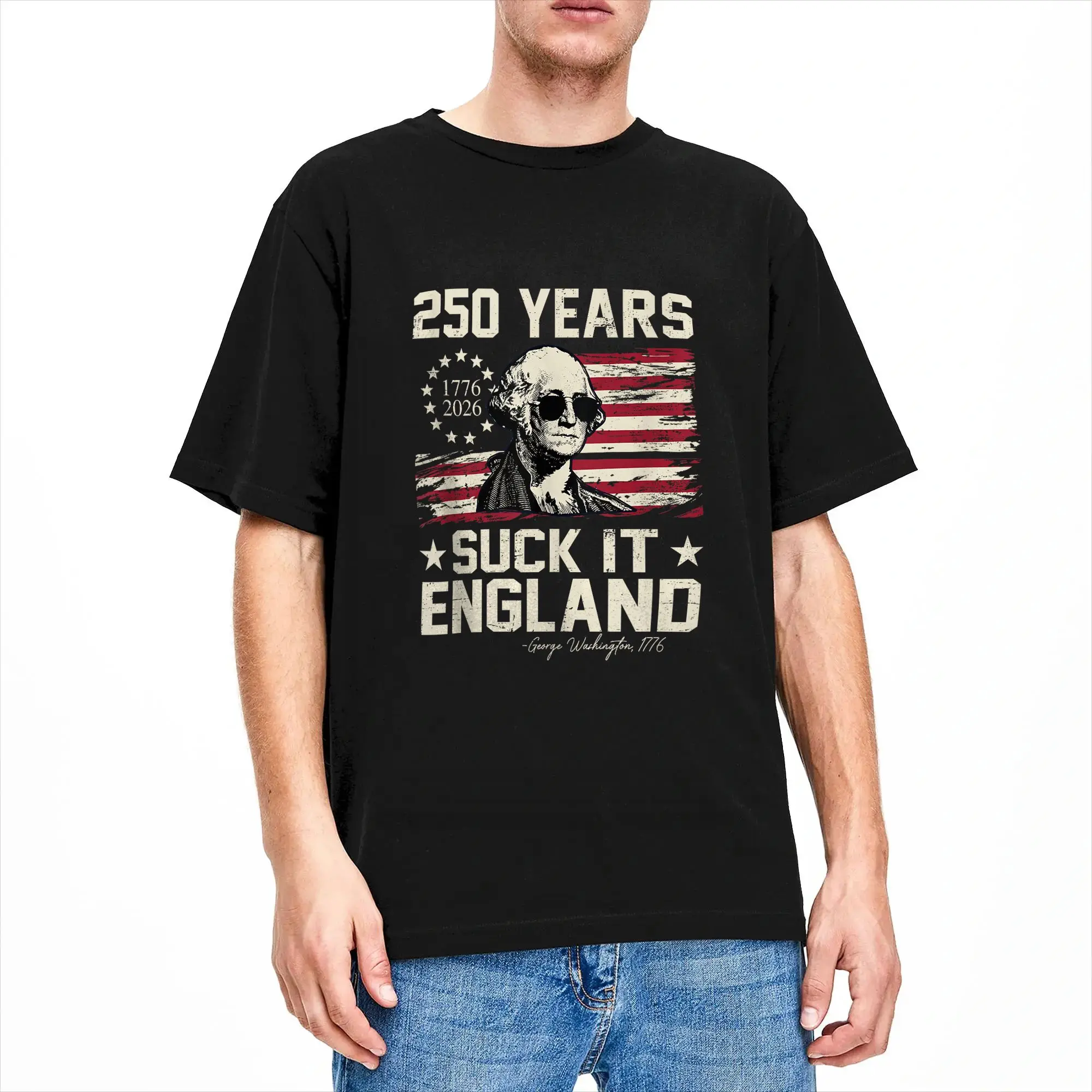 Suck It England Funny 4th of July George Washington 1776 Cotton T-Shirt For Men Summer Streetwear T Shirts Tees Plus Size Tops