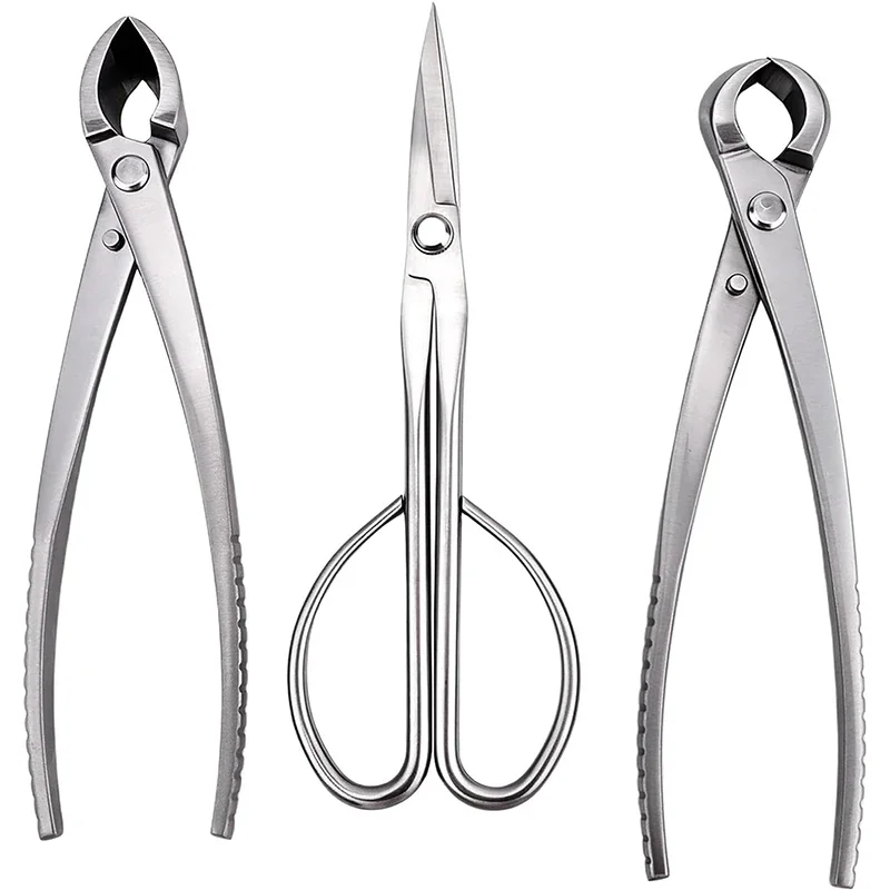 3pcs Bonsai Tool Stainless Steel Bonsai Trimming Kit with Knob Cutter Concave Cutter Leaf Scissors For Precision Pruning Shaping