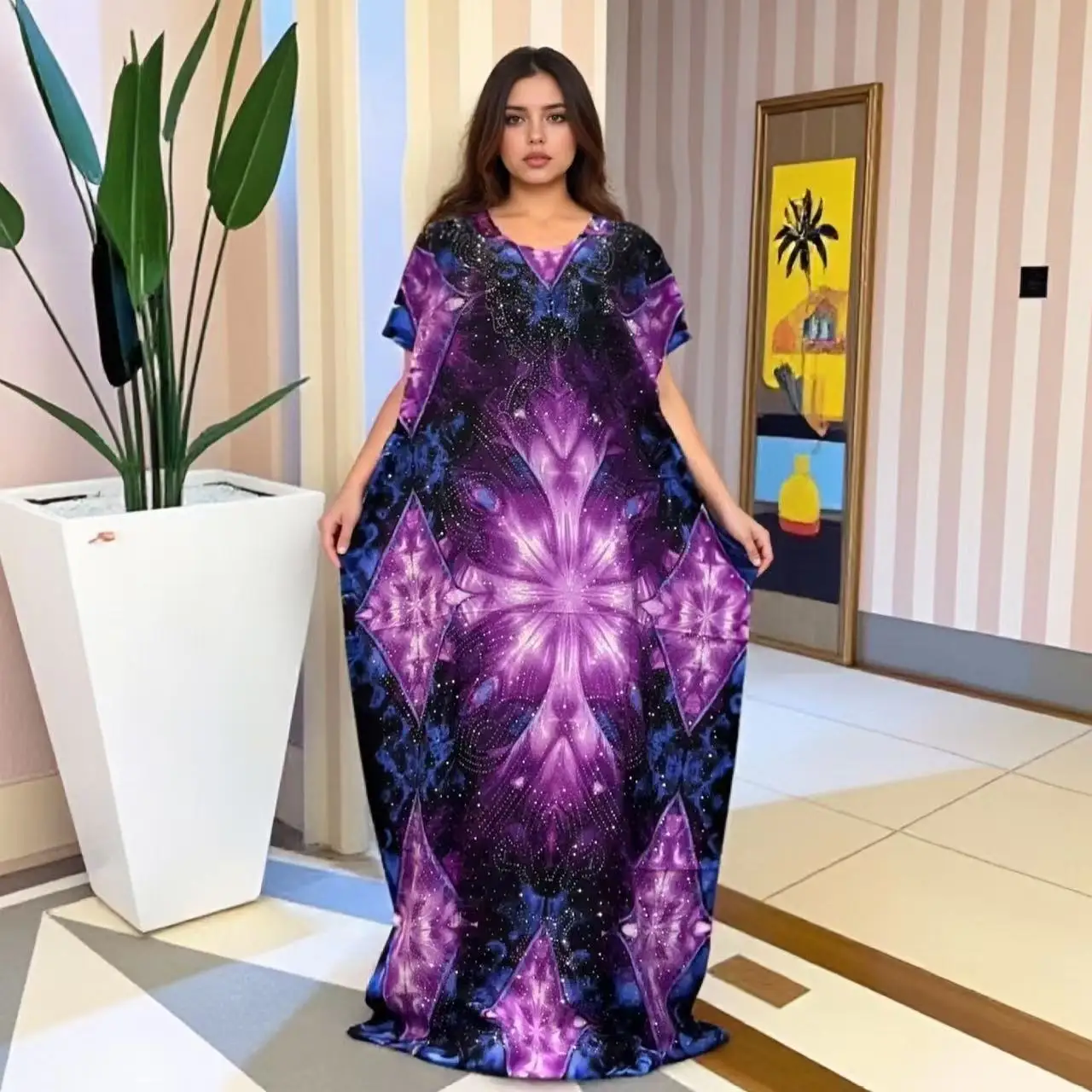 

2025 Новая мода Hot Diamond большой шарф с кисточками в этническом стиле, свободное дышащее женское платье из африканского хлопка с принтом