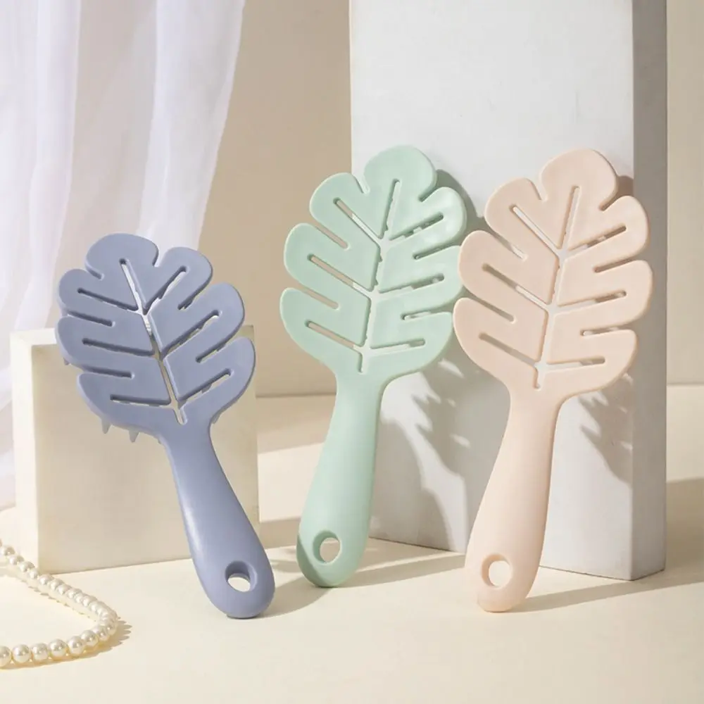 Fashion Hair Styling Scalp Massage Comb Hair Care Silicone Bristles Hair Scalp Massager Leaf Shape Long Handle Scalp Brush