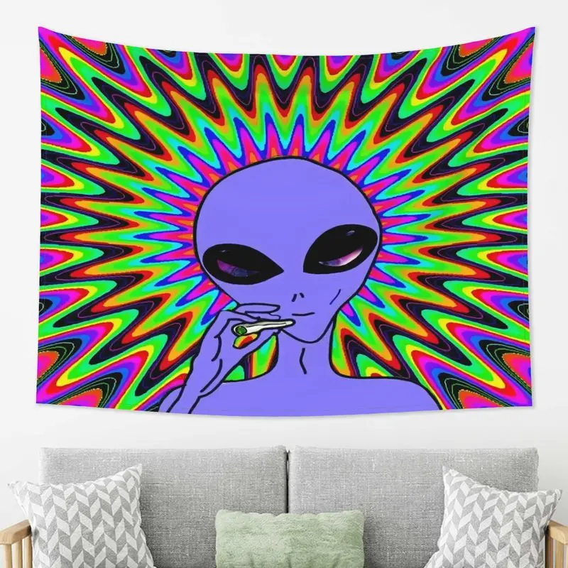 VIKAMA Psychedelic Alien Tapestry Rainbow Swirl Alien Wall Hanging Living Room Bedroom Home Decor