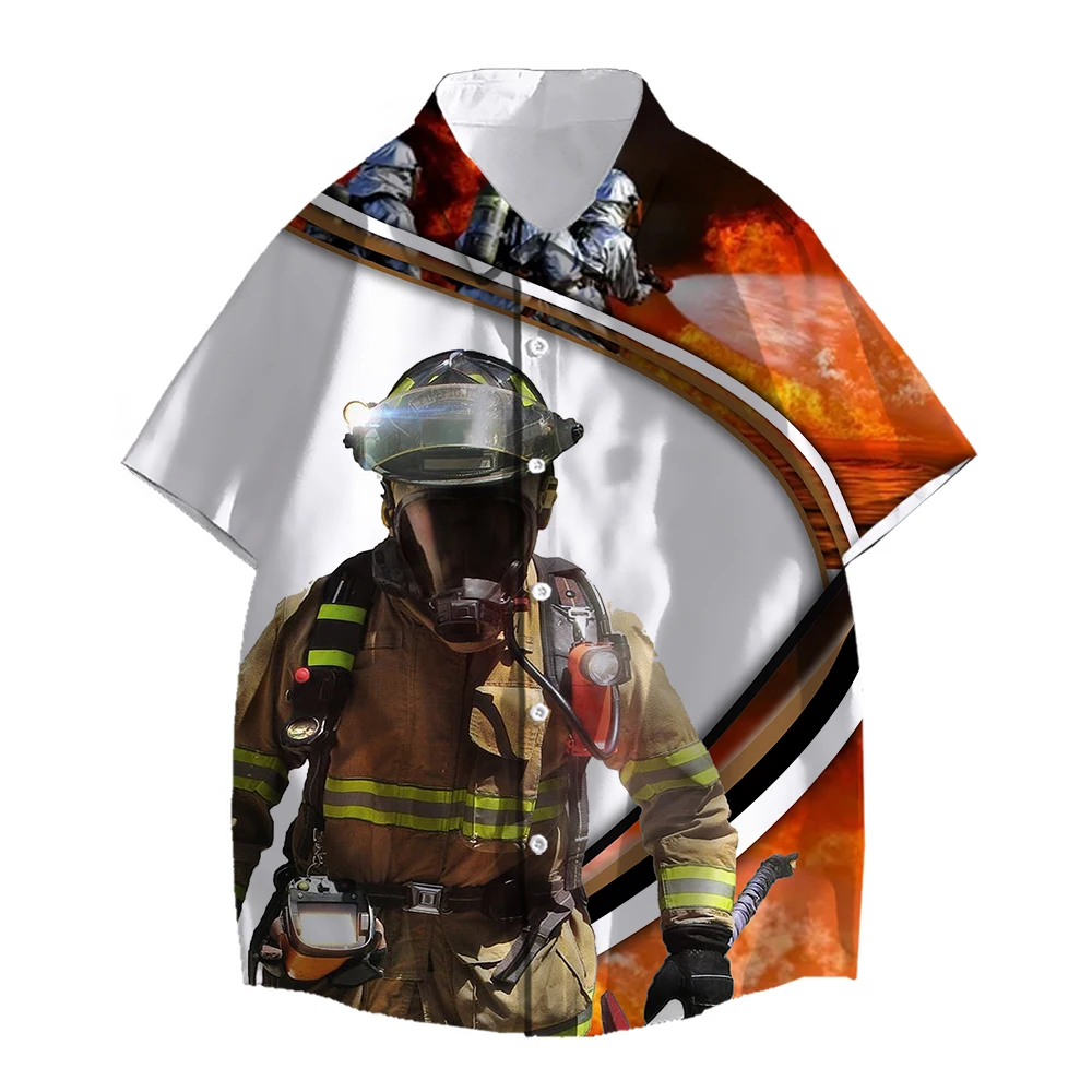 SONSPEE Summer 3D Print Fireman Firefighter Harajuku Blouse Unisex Fire Fighting Oversized Streetwear Breathable Tops & Tees