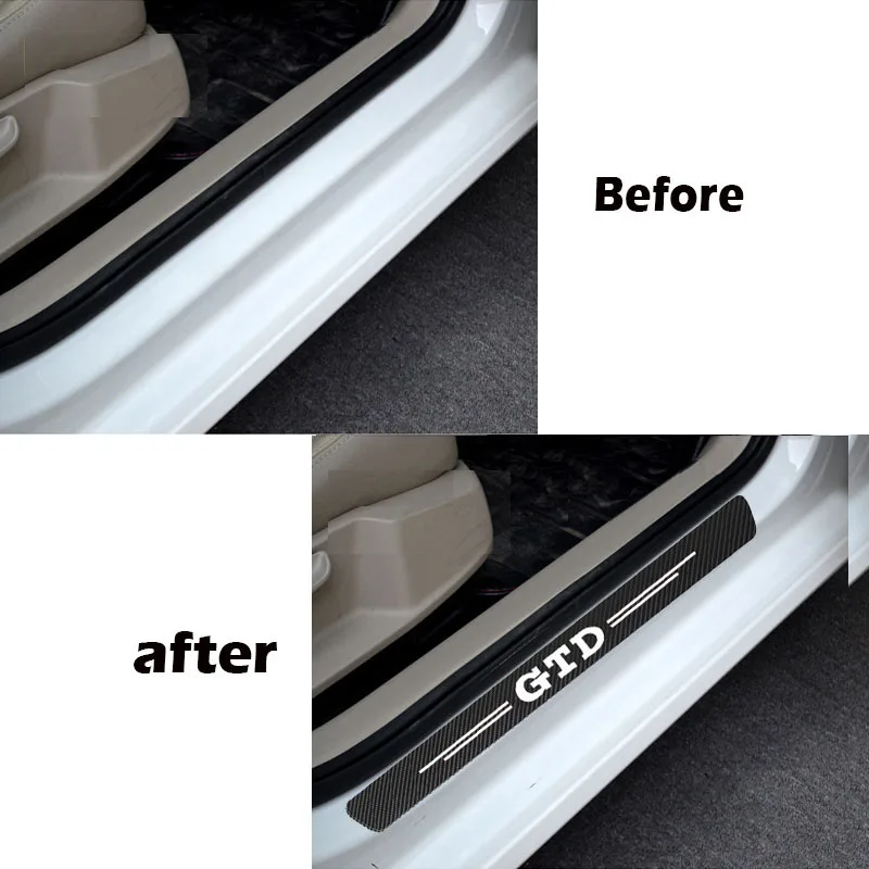 4Pcs Carbon Fiber Car Door Sill Protection Sticker For Volkswagen GTD VW Golf 4 5 6 7 7 MK4 MK5 MK6 MK7 MK8