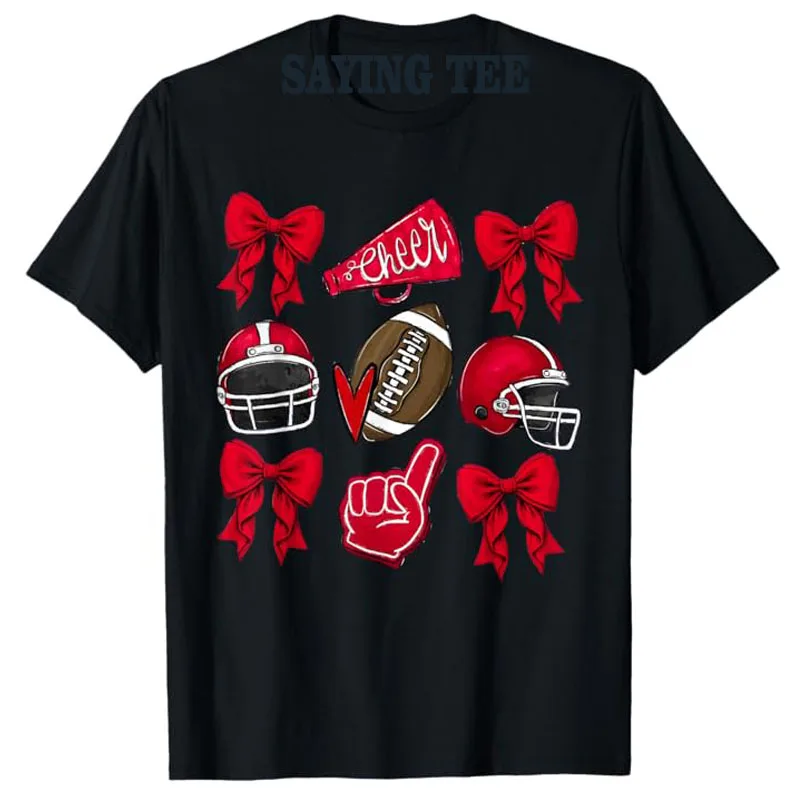 

Football Coquette Bow Football Mom Game Day Women Girls Kid T-Shirt American Football Lover Fans Clothes Fashion Graphic Tee Top