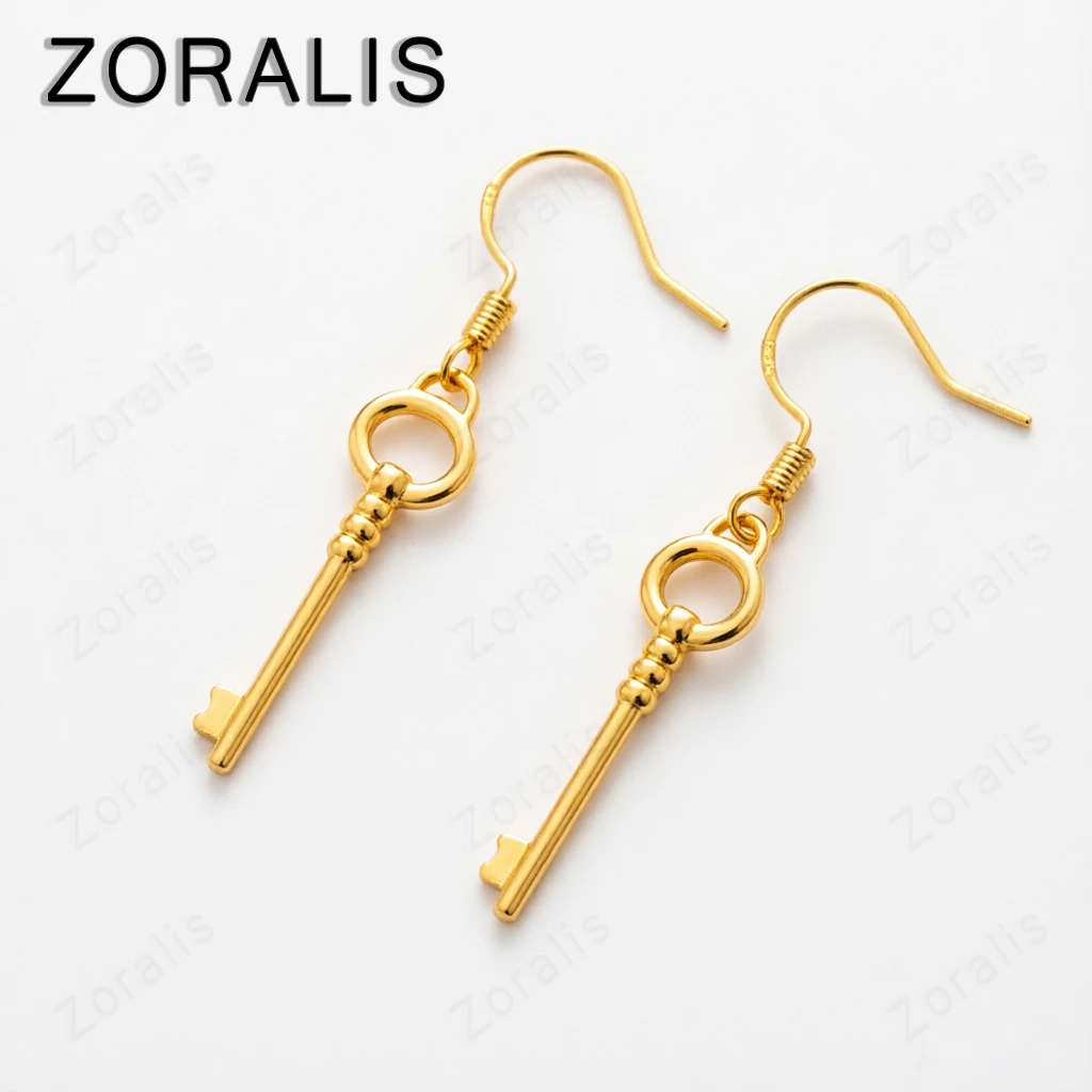Europe Classic Charm 18K Gold Key Drop Earrings Fashion Pretty Jewelry For Women Girl Holiday Wedding Party Cute Gift