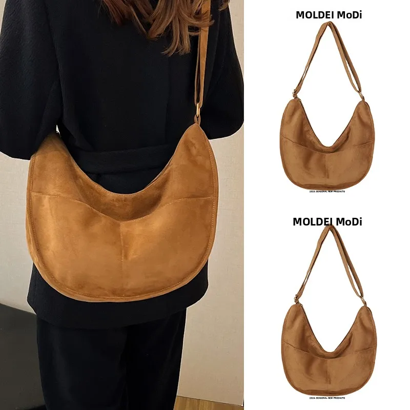 

Spring Summer Large Capacity Commuter Suede Women's Crossbody Bag Fashionable Dumpling Shape Shoulder Bag for Daily Use