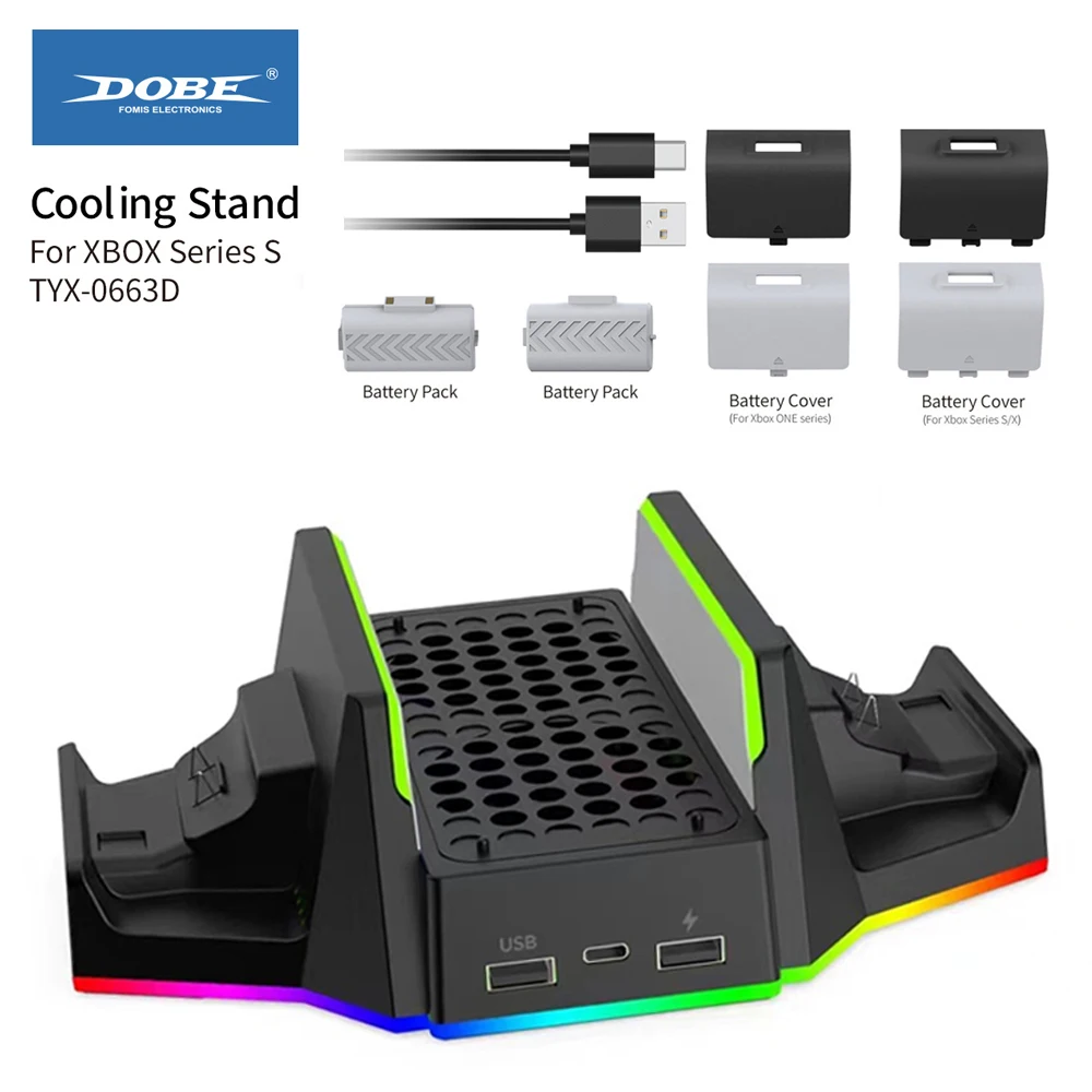 

Dobe For Xbox Series S RGB Vertical Cooling Fan Stand with Dual Controller Charger Battery Pack Charging Dock Xbox SS TYX-0663D