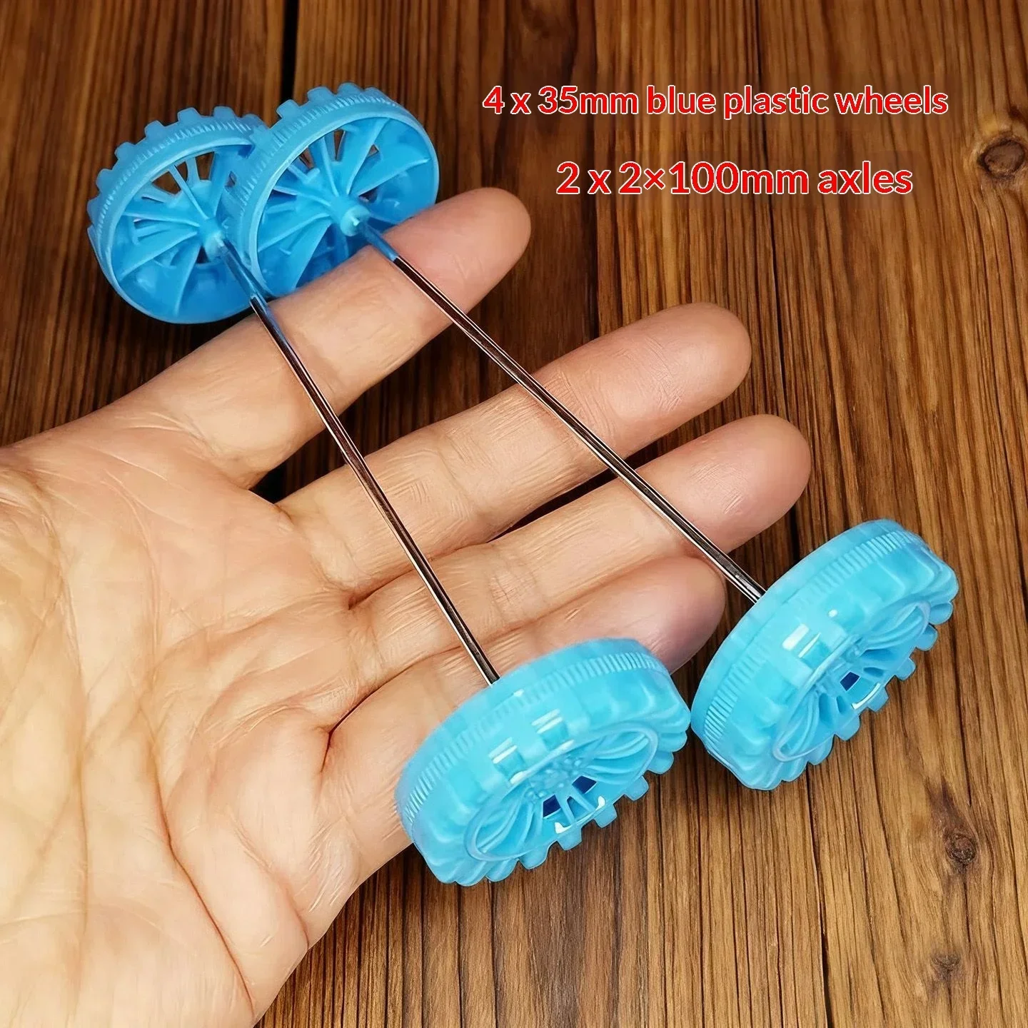 DIY Materials 35mm Blue Plastic Integrated Wheels, 4WD Car & Tank Wheels with Axle Set