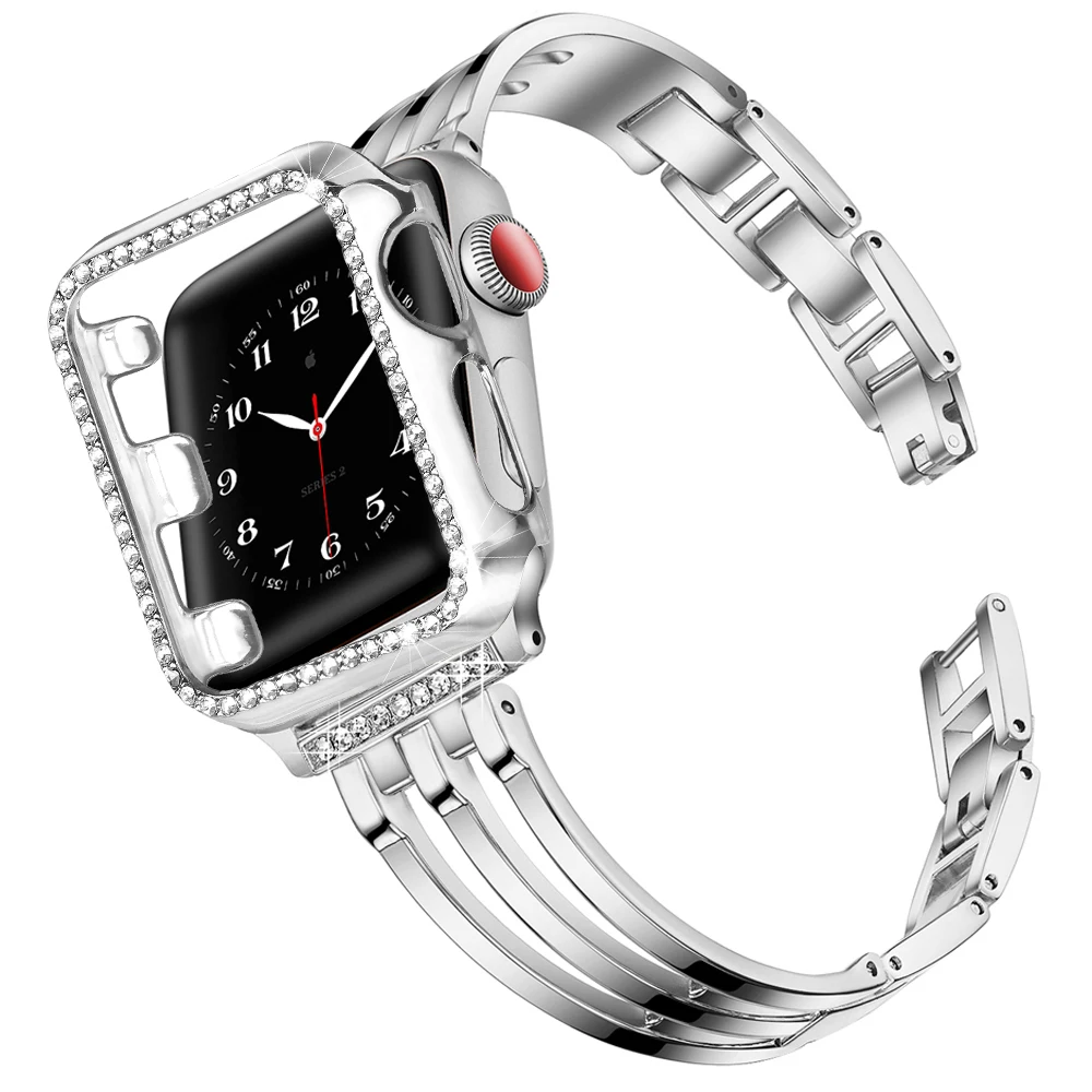 For apple watch 6 se band + case 40mm 44mm for iwatch 5 4 3 38mm 42mm strap Bling Jewelry Stainless Steel Bracelet Frame case