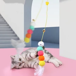 New pet cat-teasing stick Kitten high elastic rope cat toy Feather bell cat-teasing stick hanging swing toy