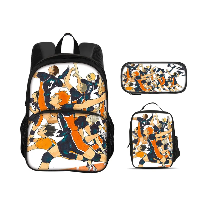 Haikyuu Round Front Bag, Backpack, Pen Bag, Ice Bag, 3Pcs Set Printed New Style, Best Birthday Gift for School Boys and Girls