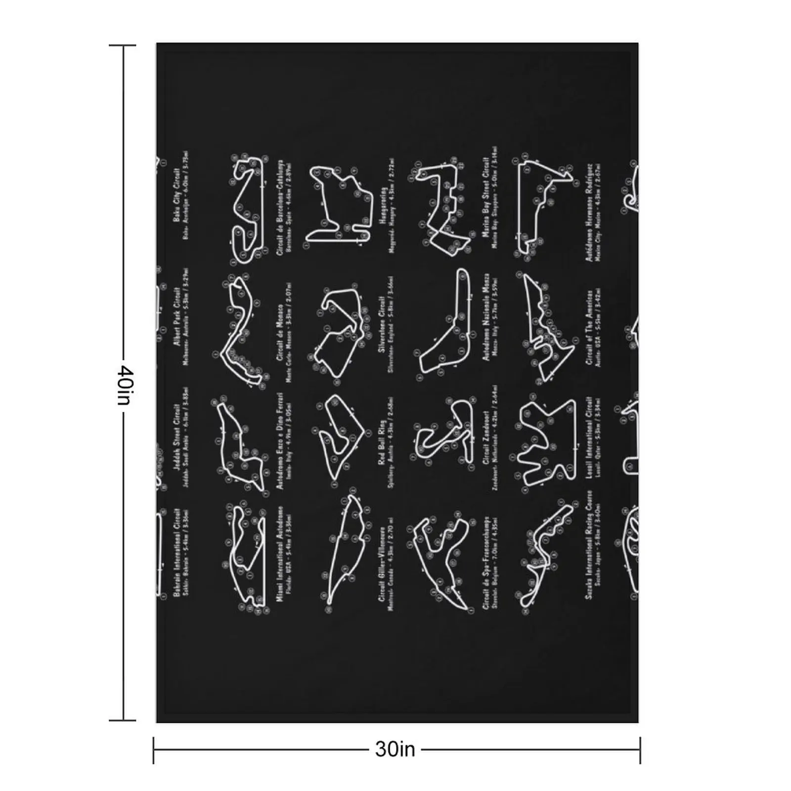 F-1 Race Tracks Vertical (White Stencil - No Background) Throw Blanket Sofa Nap anime for sofa halloween Blankets
