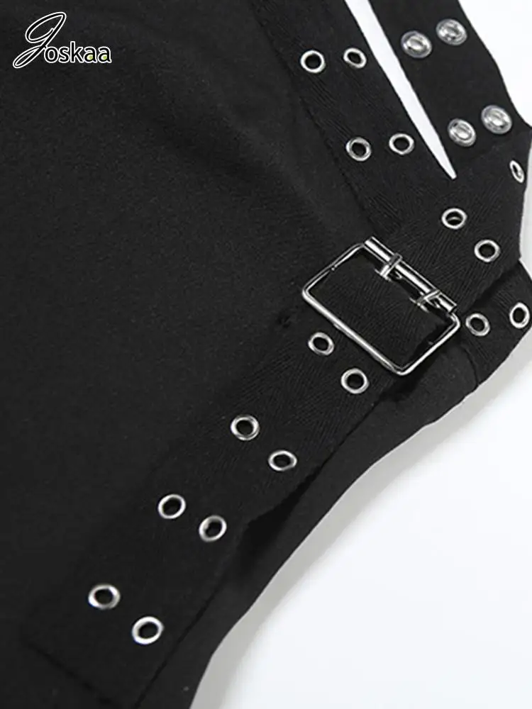 Joskaa 2025 طقم نسائي أسود مكون من قطعتين مثير بكتف واحد بدون أكمام وسروال قصير ملابس نادي الحفلات Y2K ملابس الشارع #6