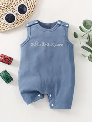 Summer Newborn Baby Boys Recreational Sports Outdoor Cute Comfortable Sleeveless Shorts Jumpsuit Haze Blue