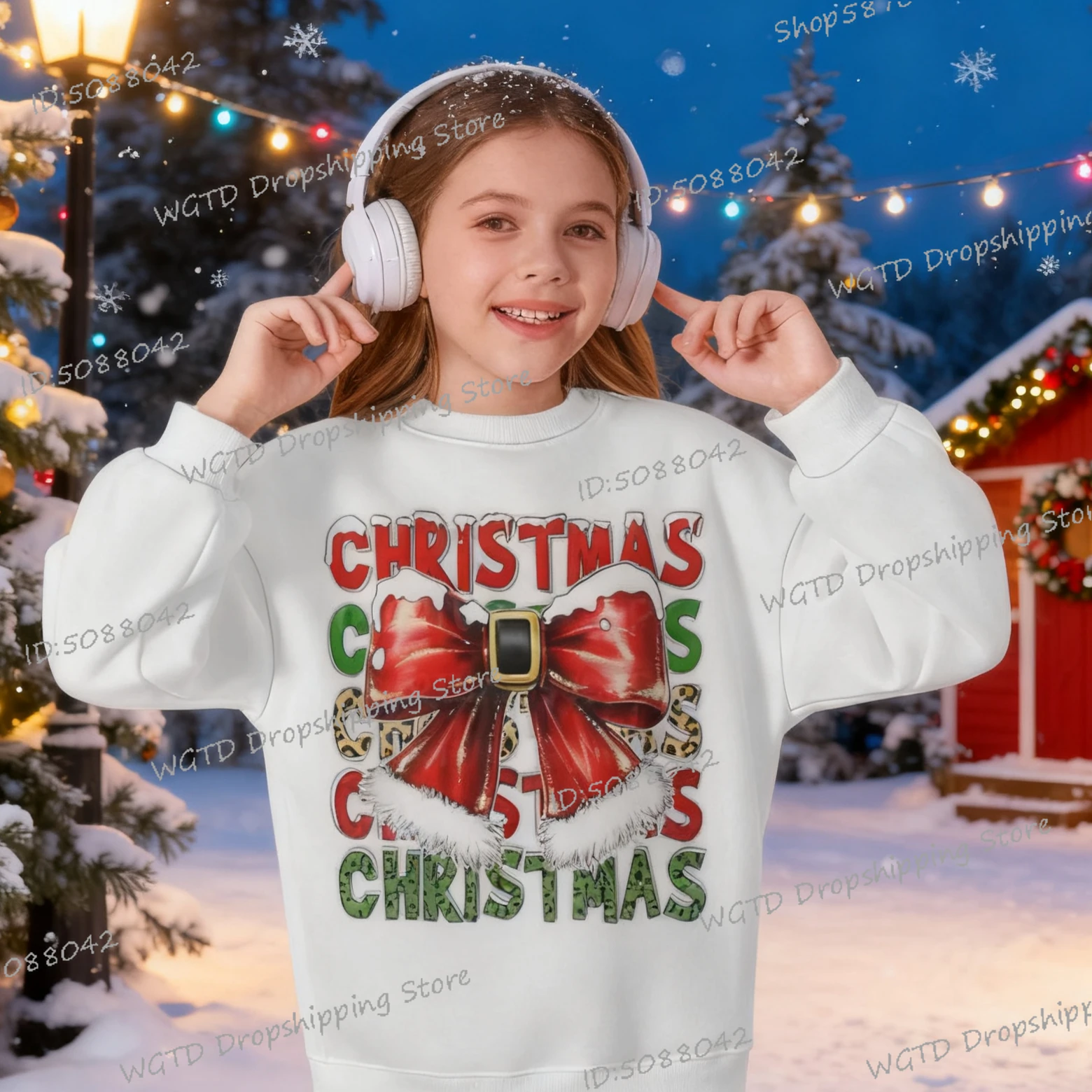 

Elegant Christmas Bow Kids Sweatshirts Aesthetics Long Sleeve Girls Pullover Autumn Winter Party Gifts for Children Tracksuit