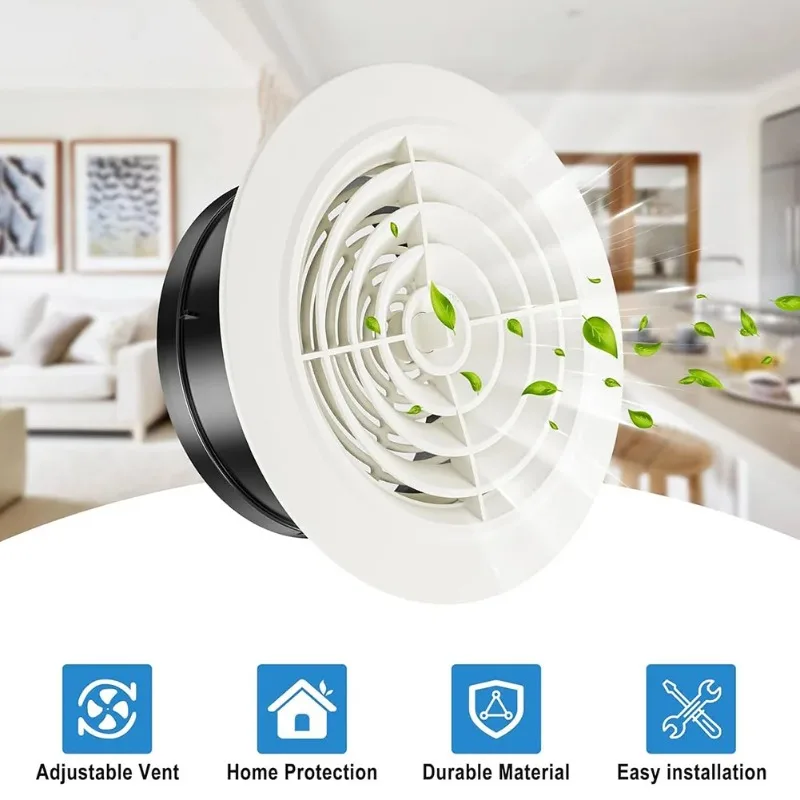 75-200mm Round Adjustable Wall Interior Vent ABS Ventilation Grille Vent Cover Ventilation Exhaust Outlet Inside The Louver Room