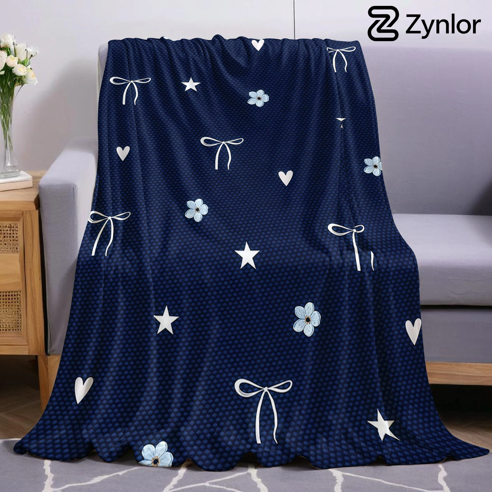 Bow and Star Lightweight Microfiber Soft Christmas Fleece Blanket Warm Cozy Throw for Bed Sofa Office Travel All Season