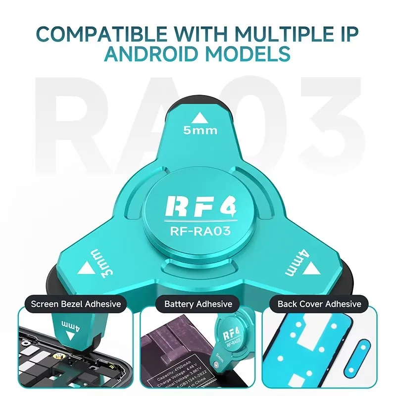 RF4 RF‑RA03 3‑In‑1 Rotary Press Roller Center‑Pivot Quick Switching Rubber Roller for Phone Screen Bezel Back Cover Repair Tool