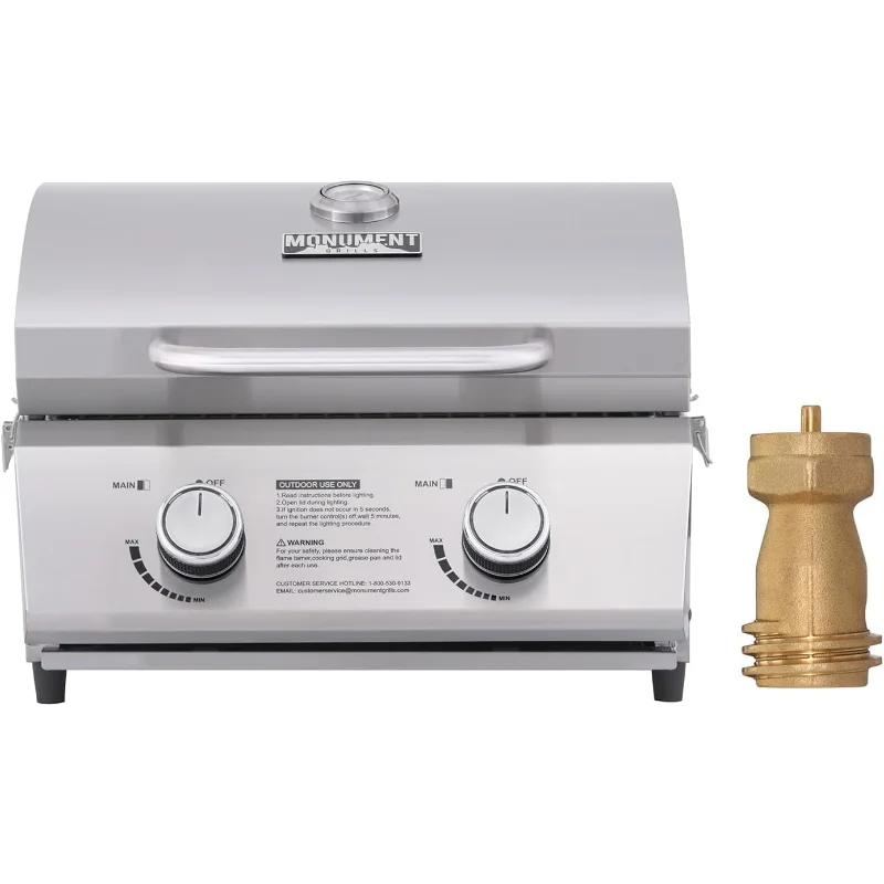 

Monument Grills Tabletop Propane Gas Grill for Outdoor Portable Camping Cooking with 1 Pound Tank Adapter(2 items)