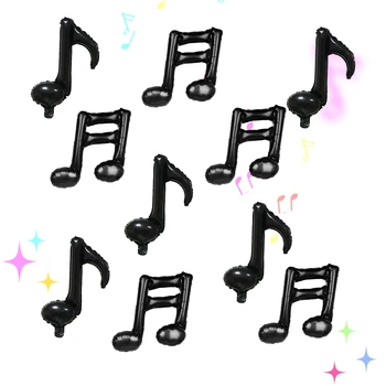 10 ชิ้นสีดํา Musical Note อลูมิเนียมฟอยล์บอลลูน, นักร้อง Rock Disco Music Party ตกแต่งธีมวันเกิด Party Supplies
