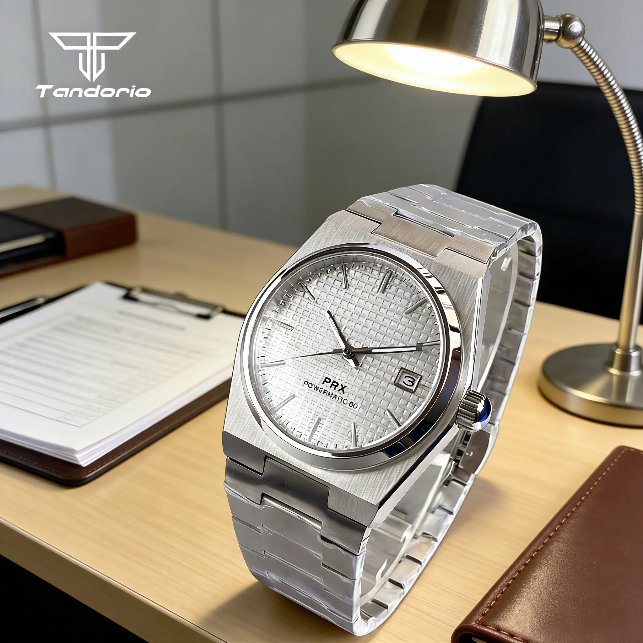 

Мужские механические автоматические часы Tandorio 40 мм в стиле PRX с механизмом NH35, циферблатом «вафелька», датой, стерильным циферблатом, сапфировым стеклом, прозрачной задней крышкой, для бизнеса